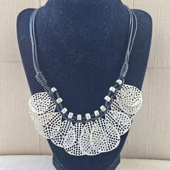 Women Necklace Silver Tone Heart Shape Coin Pendant Fashion Jewelry Black Cord - Picture 6 of 6